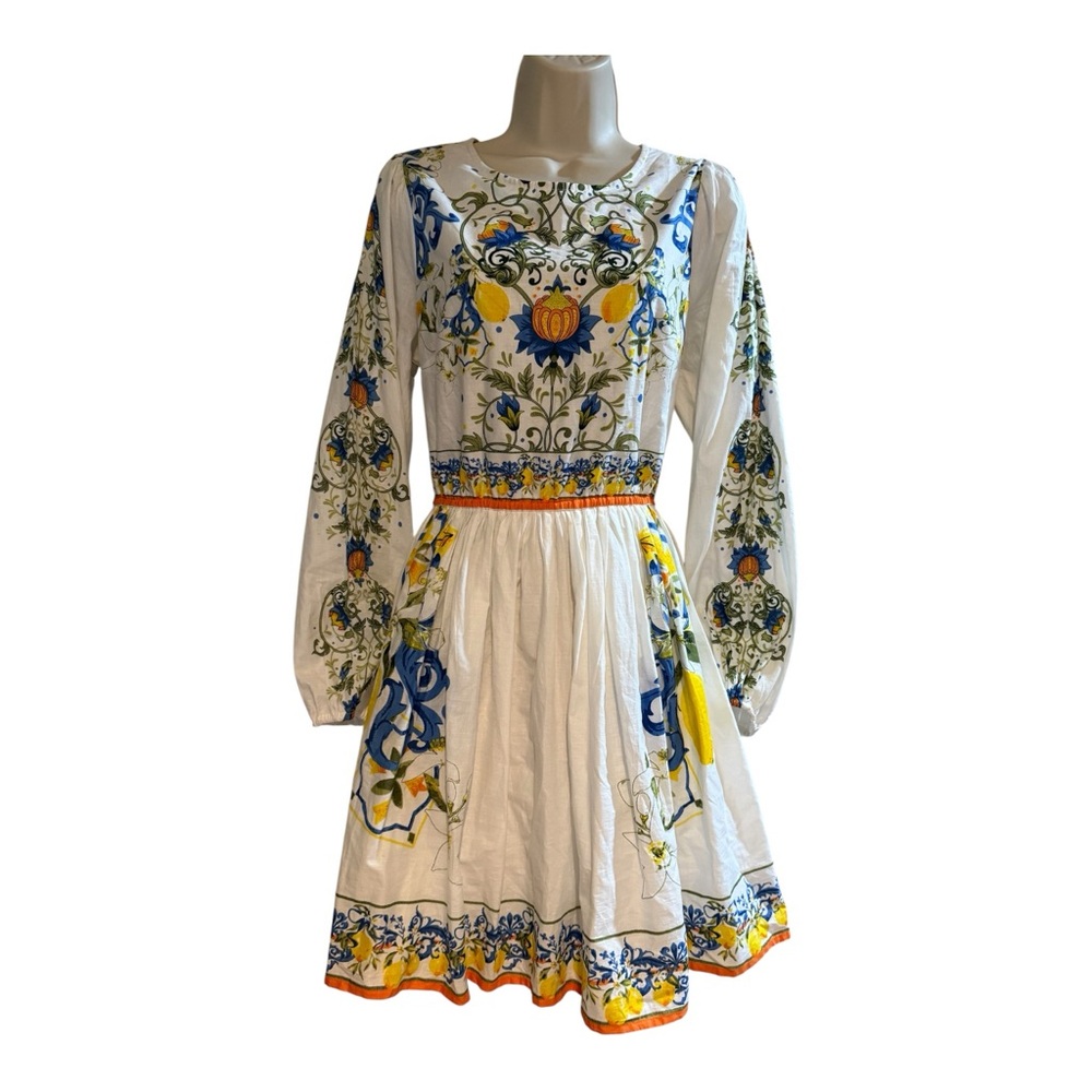 New York &Co Mediterranean Lemon Print 100% Cotton Dress size medium